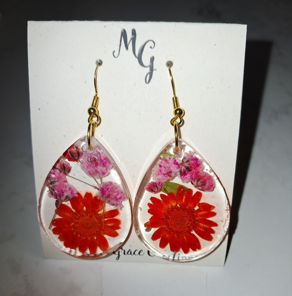 Floral Teardrop Earrings with Gold Accents